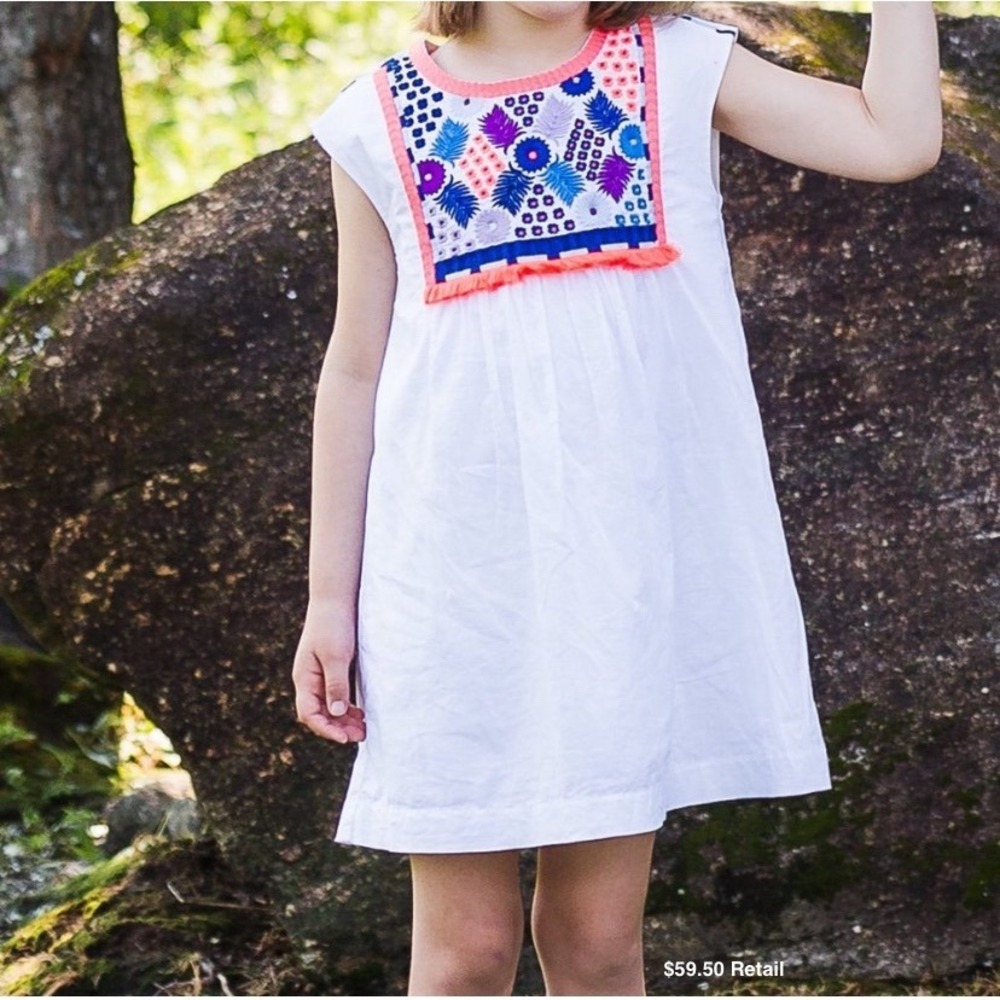 J. Crew CREWCUTS Girl's Embroidered Cotton Shift Dress Size 12 White Vacation